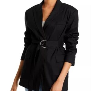 DEREK LAM 10 CROSBY Chic Black Belted Linen Blend Jacket Sz 4 NEW $595!!